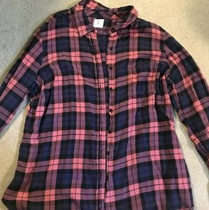 Blue and pink plaid button down